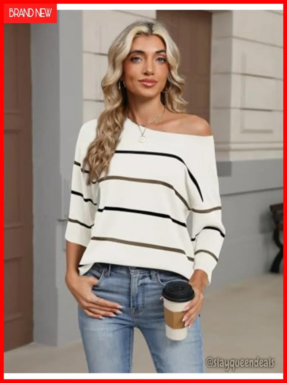 Women's Oversized 3/4 Sleeve Sweater Crewneck Knit Pullover Loose Fit